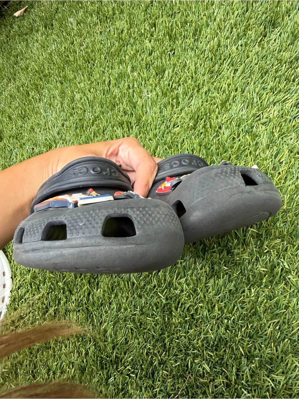 CROCS Kids Black Clog Sandals with Sports Charms